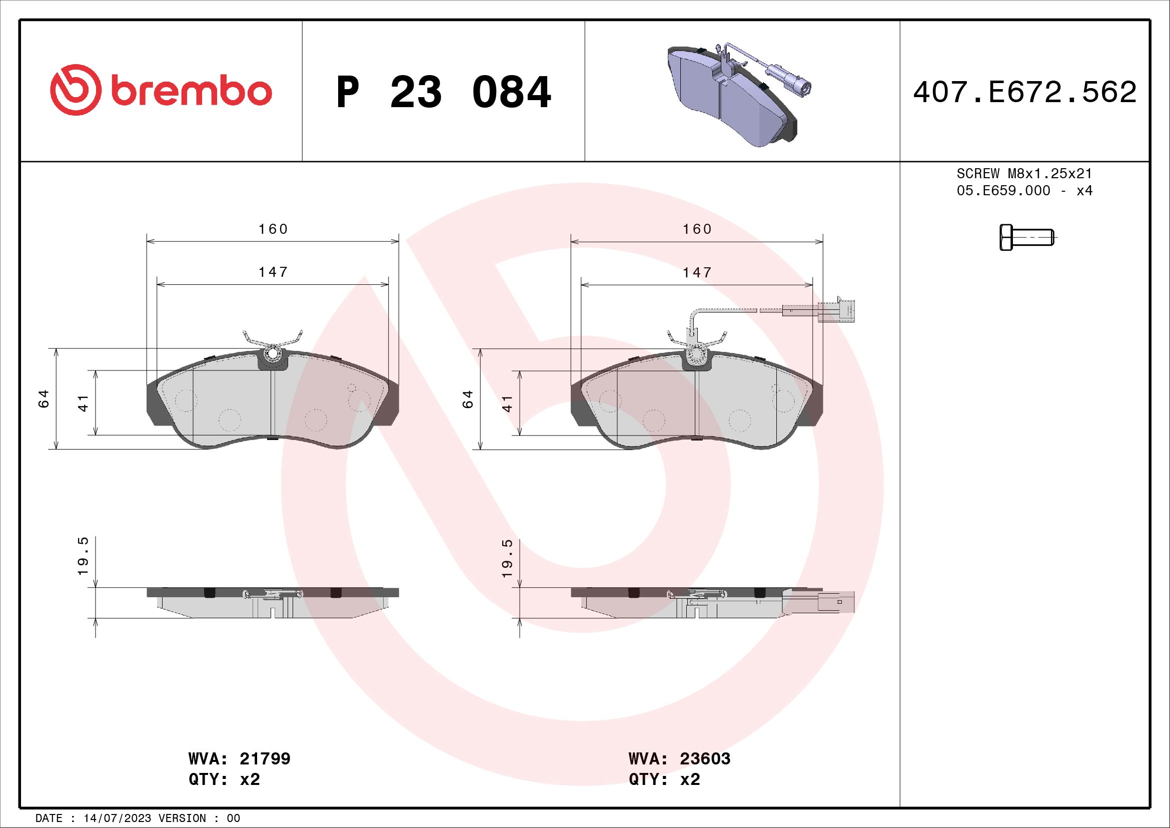 A.B.S. P 23 084 BREMBO Bremsbelagsatz, Scheibenbremse